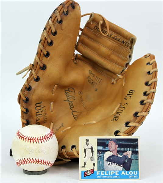 1960s-90s Felipe Alou San Francisco Giants Store Model Wilson First Base Mitt & Signed ONL White Baseball (JSA)