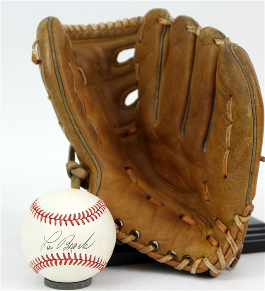 1970s-90s Lou Brock St. Louis Cardinals Signed Store Model Franklin Mitt & OAL Brown Baseball (JSA)