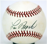 1970's-90's Lou Brock St. Louis Cardinals Signed Store Model Franklin Mitt & OAL Brown Baseball (JSA)