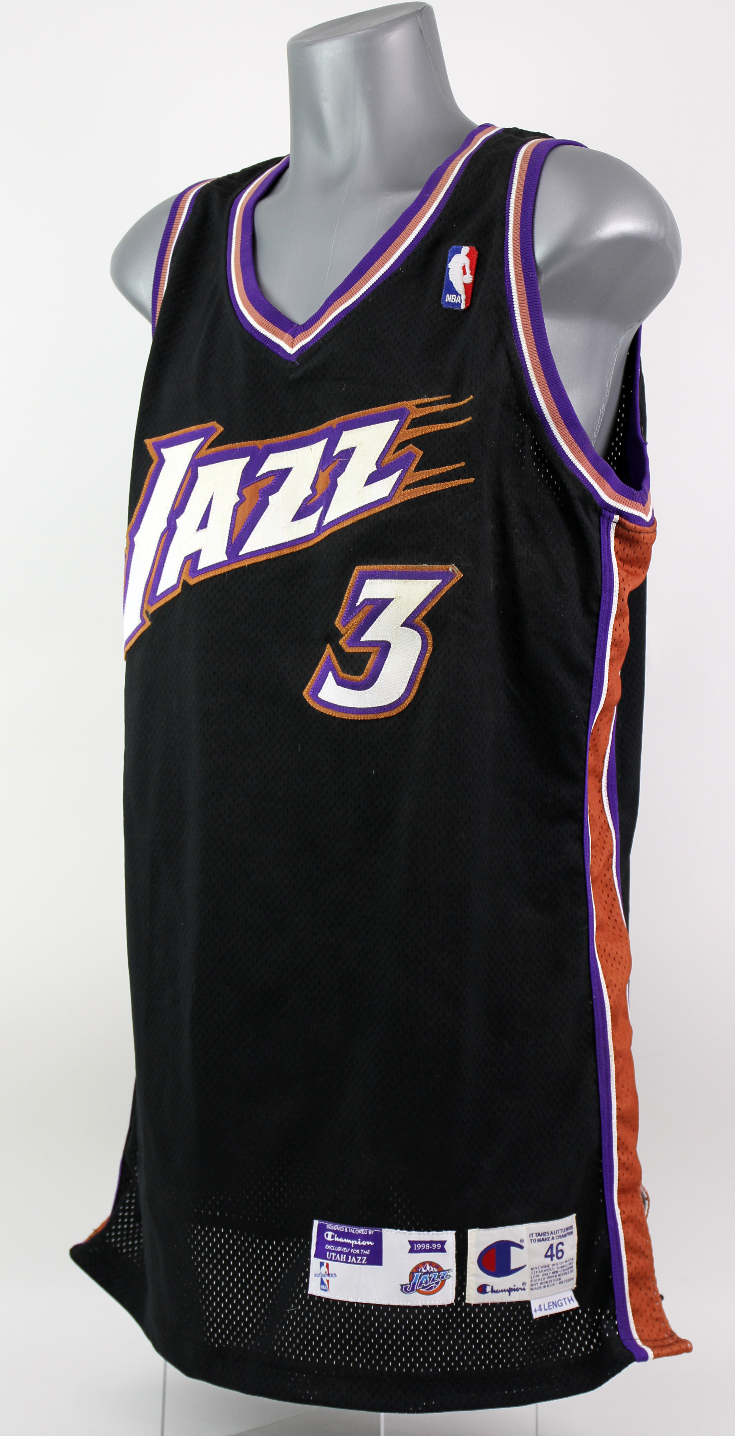 be quiet Helplessness Both Lot Detail - 1998-99 Bryon Russell Utah Jazz Game Worn Alternate Jersey  (MEARS A10) First Year Style