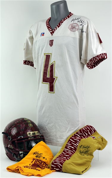 2001 Roosevelt Williams Tuskegee Golden Tigers Signed Game Worn Uniform w/ Jersey, Helmet, Pants & Practice Shorts (MEARS LOA/JSA)