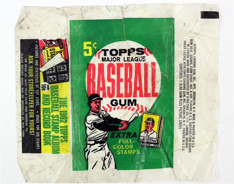 1962 Topps Baseball Trading Card Pack Wrapper