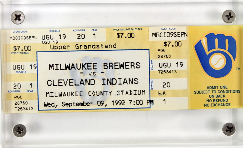 1992 (September 9) Robin Yount Milwaukee Brewers 3,000th Career Hit Full Ticket