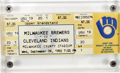 1992 (September 9) Robin Yount Milwaukee Brewers 3,000th Career Hit Full Ticket