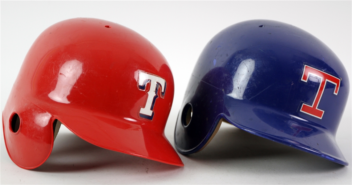 1990s Texas Rangers Game Worn Batting Helmets - Lot of 2 (MEARS LOA)