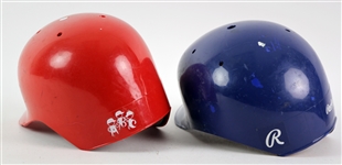 1990's Texas Rangers Game Worn Batting Helmets - Lot of 2 (MEARS LOA)