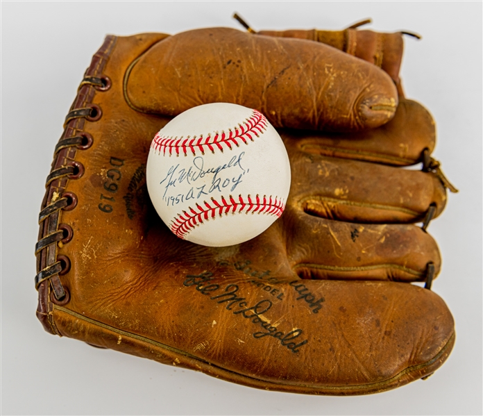1950s-90s Gil McDougald New York Yankees Store Model Draper Maynard Mitt & Signed OAL Budig Basbeall (JSA) 