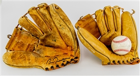 1950s-90s Bobby Richardson New York Yankees Memorabilia Collection - Lot of 3 w/ Store Model Mitt, Signed Store Model Mitt & Signed OAL Brown Baseball (JSA)