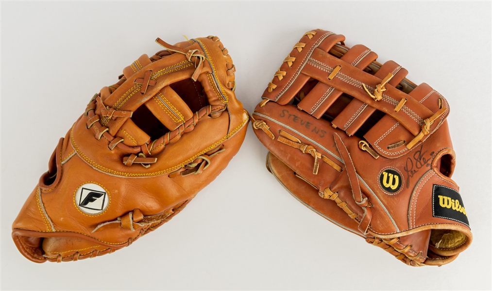 1980s-90s Leon Roberts Lee Stevens Signed Baseball Mitts - Lot of 2 (MEARS LOA/JSA)