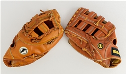 1980s-90s Leon Roberts Lee Stevens Signed Baseball Mitts - Lot of 2 (MEARS LOA/JSA)