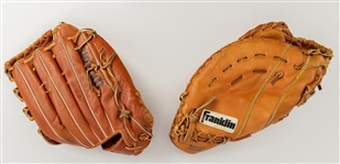 1980's-90's Leon Roberts Lee Stevens Signed Baseball Mitts - Lot of 2 (MEARS LOA/JSA)