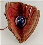 1970s-90s Hank Aaron Atlanta Braves Store Model MacGregor Mitt & Signed Baseball 