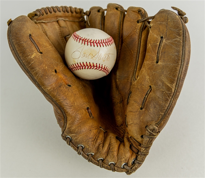 1970s-80s Ron Santo Chicago Cubs Store Model Wilson Mitt & Signed ONL White Baseball (JSA)