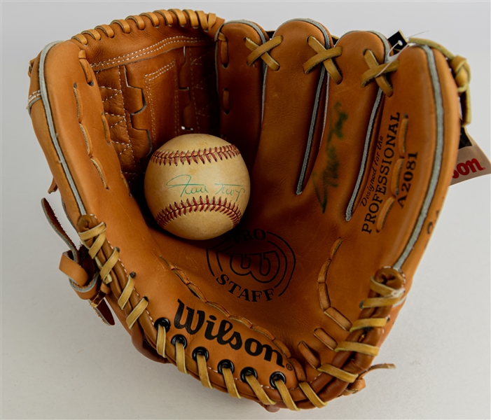 1980s-90s Willie Mays San Francisco Giants Signed Wilson Mitt & ONL Feeney Baseball (JSA)