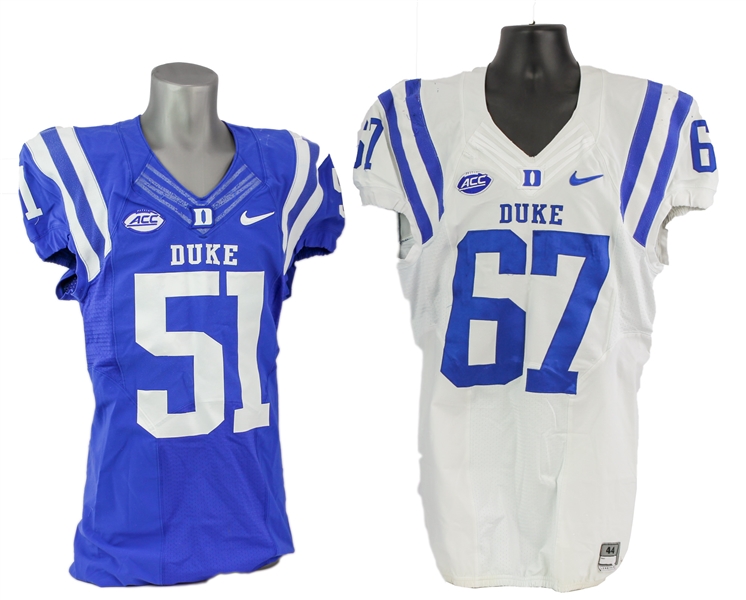 2000s Lucas Patrick & Victor Dimukeje Duke Blue Devils Game Worn Football Jerseys - Lot of 2 (MEARS LOA)