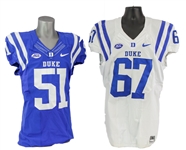 2000s Lucas Patrick & Victor Dimukeje Duke Blue Devils Game Worn Football Jerseys - Lot of 2 (MEARS LOA)