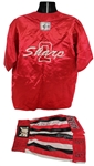 1995 (December 11) Mark Too Sharp Johnson Signed Flyweight Title Bout Worn Trunks & Robe (MEARS LOA/JSA)
