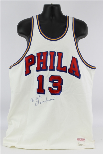 Wilt Chamberlain Philadelphia 76ers Autographed White Mitchell & Ness  Hardwood Classics Jersey - #28 of a Limited Edition of 100 - Upper Deck