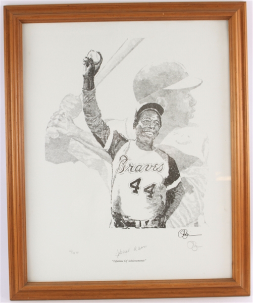 1954-1974 Hank Aaron Milwaukee Braves Signed Numbered 21.5 x 27 Framed Lithograph (JSA)