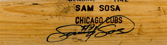 1993 Sammy Sam Sosa Chicago Cubs Signed Louisville Slugger Professional Model Game Used Bat (MEARS A9/JSA)