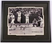 1975 Carlton Fisk Boston Red Sox Signed 14x18 B&W Framed Photo (JSA)