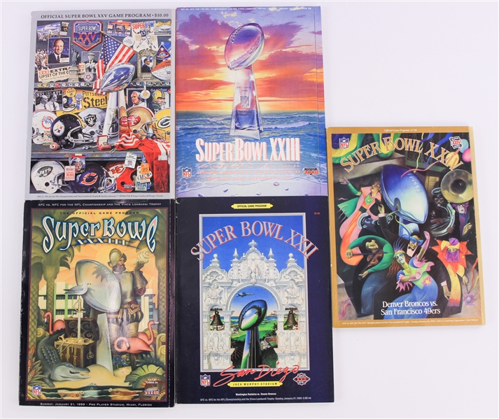 1988-99 Super Bowl Program Collection - Lot of 5 w/ XXII, XXIII, XXIV, XXV & XXXIII