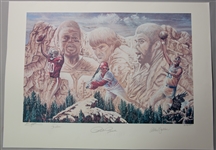 1994 Jerry Rice Pete Rose & Kareem Abdul-Jabar Signed "All-Time Leaders" Lithograph (JSA)
