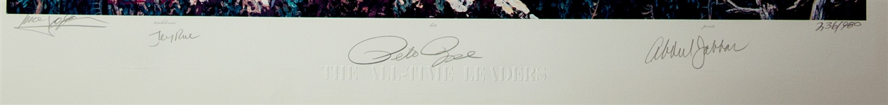 1994 Jerry Rice Pete Rose & Kareem Abdul-Jabar Signed All-Time Leaders Lithograph (JSA)
