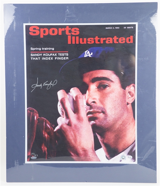 1963 Sandy Koufax Los Angeles Dodgers Signed Sports Illustrated 16x20 Matted Photo (JSA)