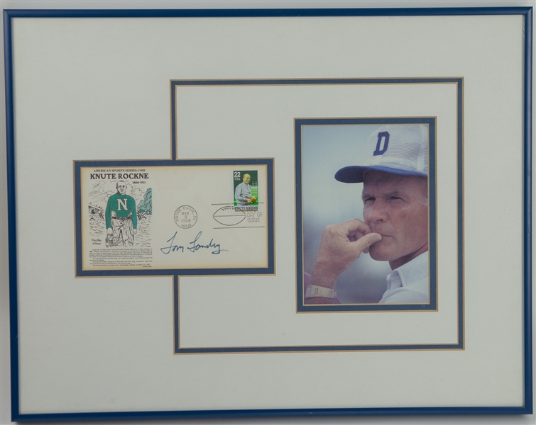 1988 Tom Landry Dallas Cowboys Signed Knute Rockne 14x18 Framed Commemorative Envelope w/ Photo (JSA)
