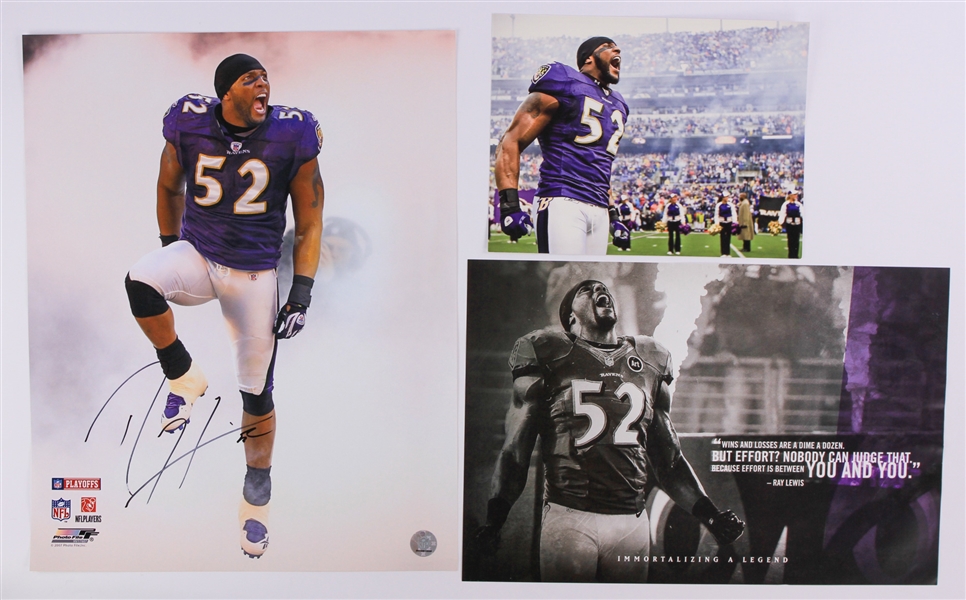 2007 Ray Lewis Baltimore Ravens Signed 16x20 Photo (Lot of 3) (JSA)