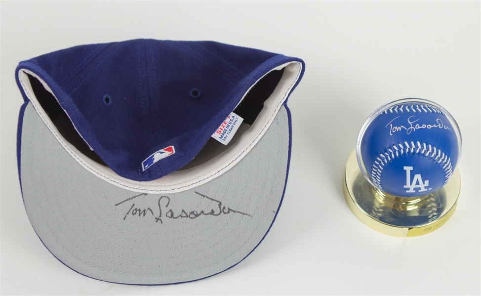 1994-96 Tommy Lasorda Los Angeles Dodgers Signed Professional Model Cap & Baseball - Lot of 2 (JSA)