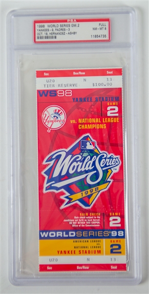 1998 New York Yankees vs San Diego Padres World Series Full Ticket (PSA Slabbed NM-MT 8)