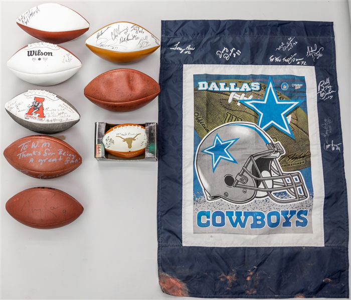 1990s-2000s Signed Football & Banner Collection - Lot of 9 w/ Mel Renfro, Tony Dorsett, Drew Pearson & More 