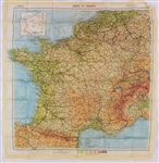 1944 World War II 22x22 Zones of France Silk Map