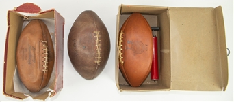 1950s Store Model Football Collection - Lot of 3 w/ Alan Ameche Player Endorsed, Spalding Rugby Football w/ Box & More