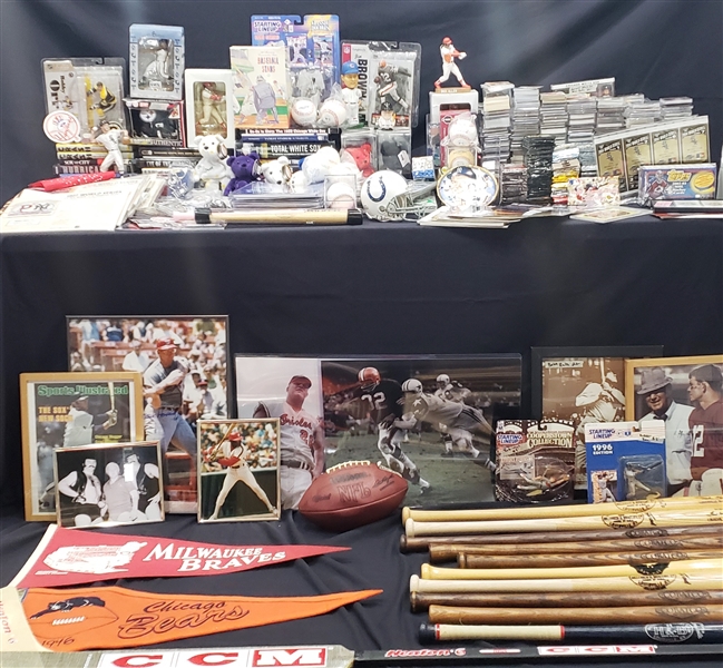 1920s-1990s Baseball, Football, Basketball, Hockey Trading Cards, Bats, Books, Photos & more (Lot of 1,200+)