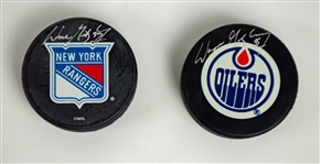 1978-1999 Wayne Gretzky Edmonton Oilers & New York Rangers Signed Hockey Pucks (JSA)