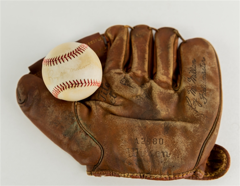 1960s-90s Roy McMillan Cincinnati Reds Store Model Wilson Mitt & Signed ONL White Baseball (JSA)