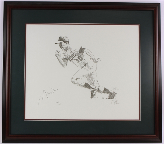 1959-1966 Maury Wills L.A. Dodgers Signed Numbered 20x24 Framed Lithograph (JSA)
