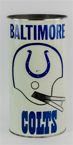 1970s Baltimore Colts 19" x 10" Trash Can & Los Angeles Rams 14" Circular Tray - Lot of 2