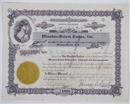 1954 Winston-Salem Twins North Carolina Capital Stock Certificate & Certified Letter of Stock Transfer 