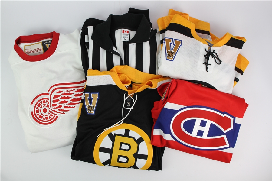 2000s Throwback Hockey Jersey Collection - Lot of 5 w/ Gordie Howe, Bobby Orr, Maurice Richard & More