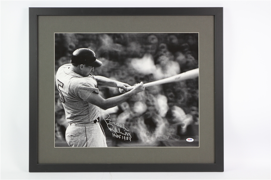 1955-1977 Brooks Robinson Baltimore Orioles Signed 16x20 B&W Framed Photo (PSA/DNA)