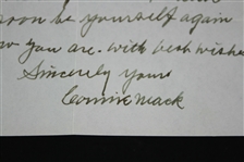 1949 Connie Mack Philadelphia Athletics Signed 7x9 Letter (JSA)