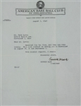 1949 Connie Mack Philadelphia Athletics Signed 8x11 Letter (JSA)