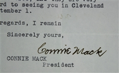 1949 Connie Mack Philadelphia Athletics Signed 8x11 Letter (JSA)