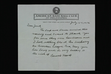 1952 Connie Mack Philadelphia Athletics Signed 7x9 Letter (JSA)