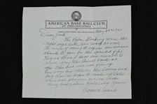 1945 Connie Mack Philadelphia Athletics Signed 7x9 Letter (JSA)