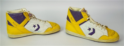 1987 Magic Johnson Los Angeles Lakers Signed Converse Game Worn Sneakers (MEARS LOA/JSA) NBA MVP and Finals MVP Season